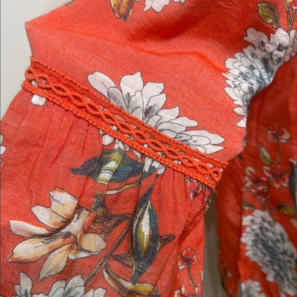 Spense Size M Orange  Floral Tunic Top V-Neck  3/4 Flare Sleeve - Picture 7 of 9